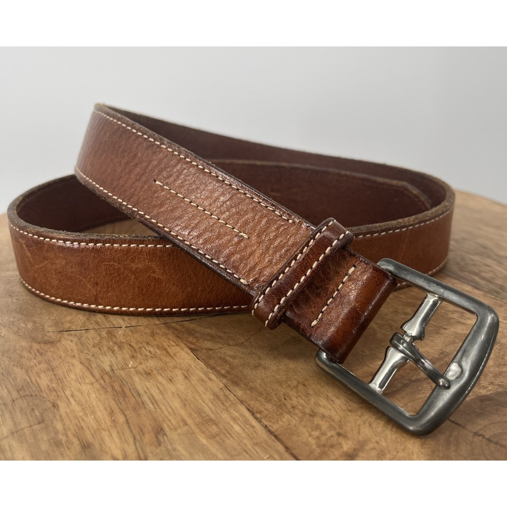 Vintage Banana Republic Leather Belt 34 Cognac Brown Stitching Made In Italy